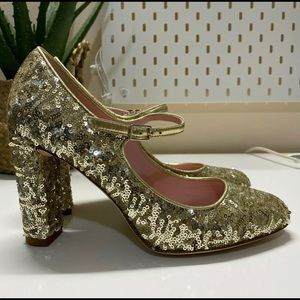 KATE SPADE GOLD SEQUIN ANGELIQUE HEELS Mary Jane